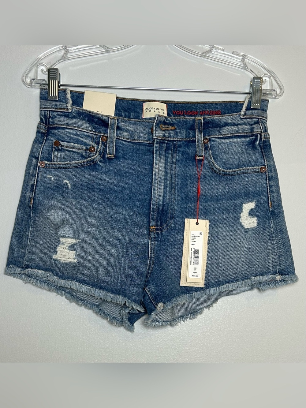 Alice + Olivia NWT Amazing double band denim shorts size 27 Distressed raw hem